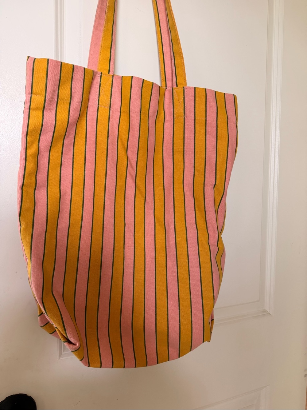 Striped Pink and Mustard Canvas Tote Bag - world market